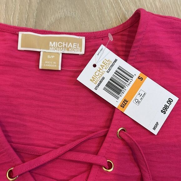Michael Kors Hot Pink Lace-Up Blouse, Women’s Size Small, Brand New - Picture 3 of 7